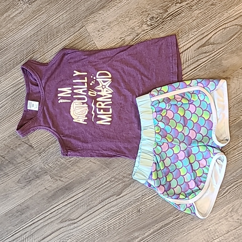 Urban Smalls I'm Actually a Mermaid Tanktop With Mermaid Scale Shorts Size 8